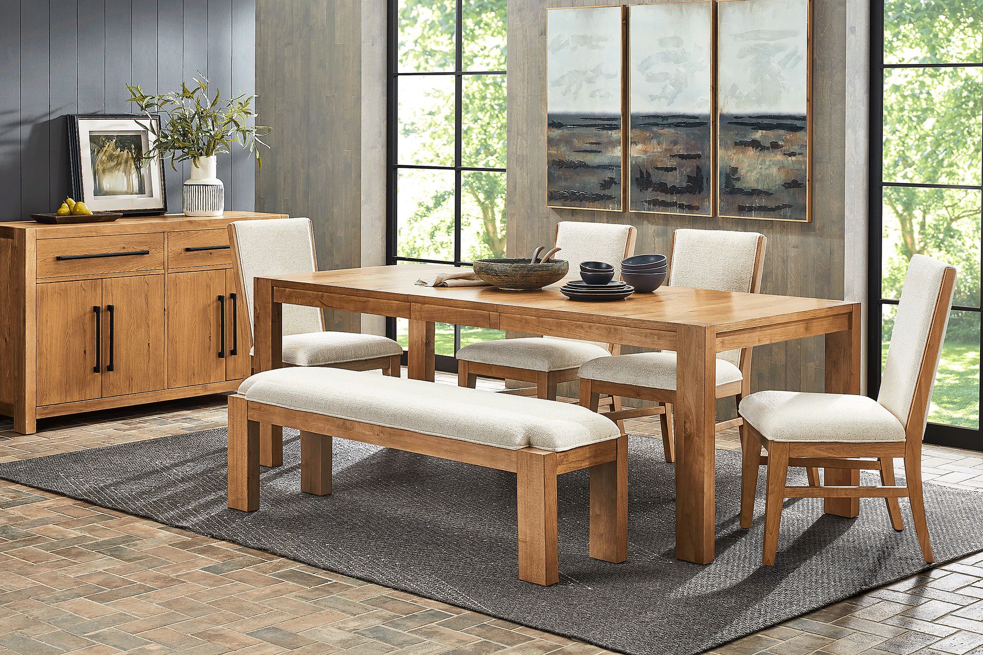 Ithaca Natural 6 Pc Dining Room with Upholstered Chairs - Image 1