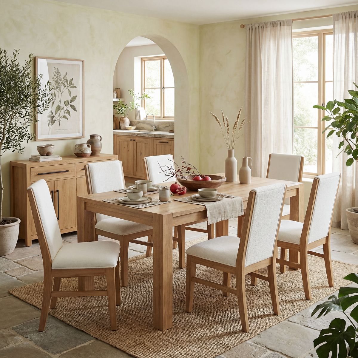 Ithaca 6 Pc Natural Light Wood Dining Room Set With Dining Table, Bench ...