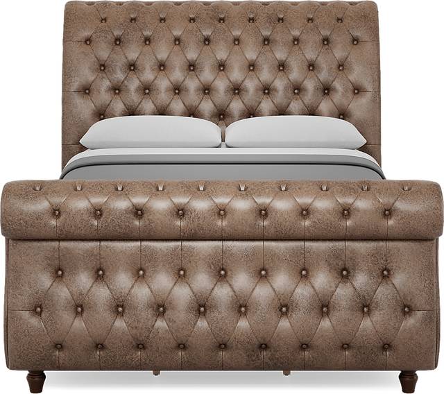 Ivy Brown 3 Pc Queen Upholstered Sleigh Bed - Thumbnail - Image 2
