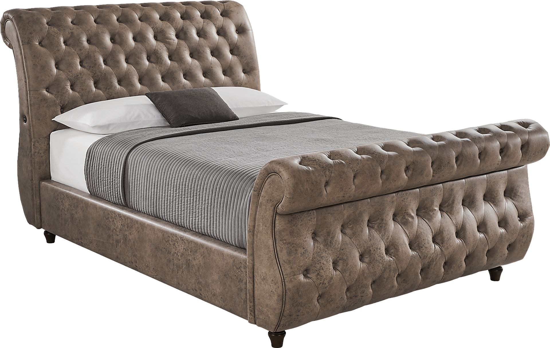 Ivy Brown 3 Pc Queen Upholstered Sleigh Bed - Image 1