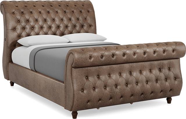 Ivy Brown 3 Pc Queen Upholstered Sleigh Bed - Thumbnail - Image 1