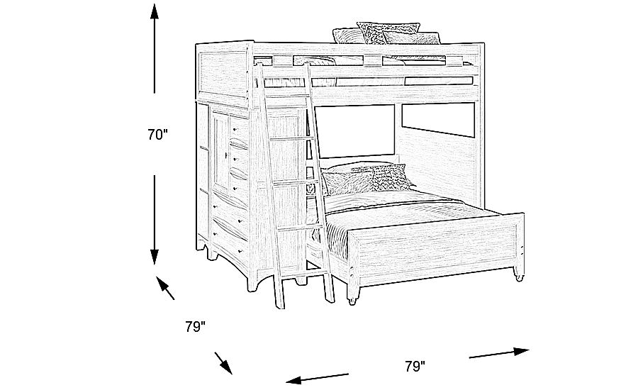 Ivy League 2.0 Walnut Full/Full Loft with Chest and Bookcase - Rooms To Go