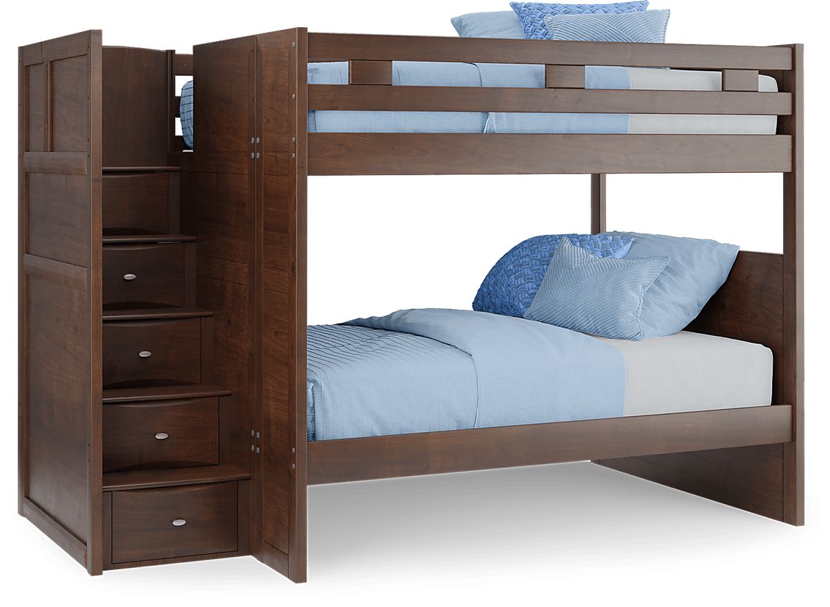 Rooms to Go Ivy League 2.0 Walnut twin/full bunk Bed With Stairs/Desk