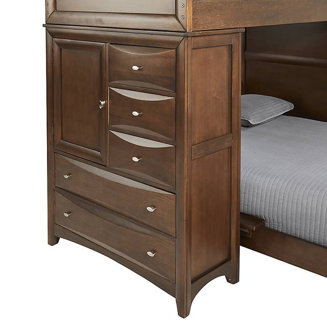 Ivy League 2.0 Walnut Full Step Loft with Chest and Bookcase with Desk Attachment - Thumbnail - Image 3