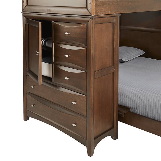 Ivy League 2.0 Walnut Full Step Loft with Chest and Bookcase with Desk Attachment - Thumbnail - Image 4