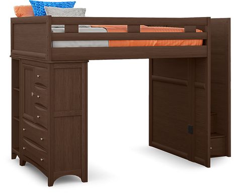Ivy League 2.0 Walnut Full Step Loft with Chest and Bookcase