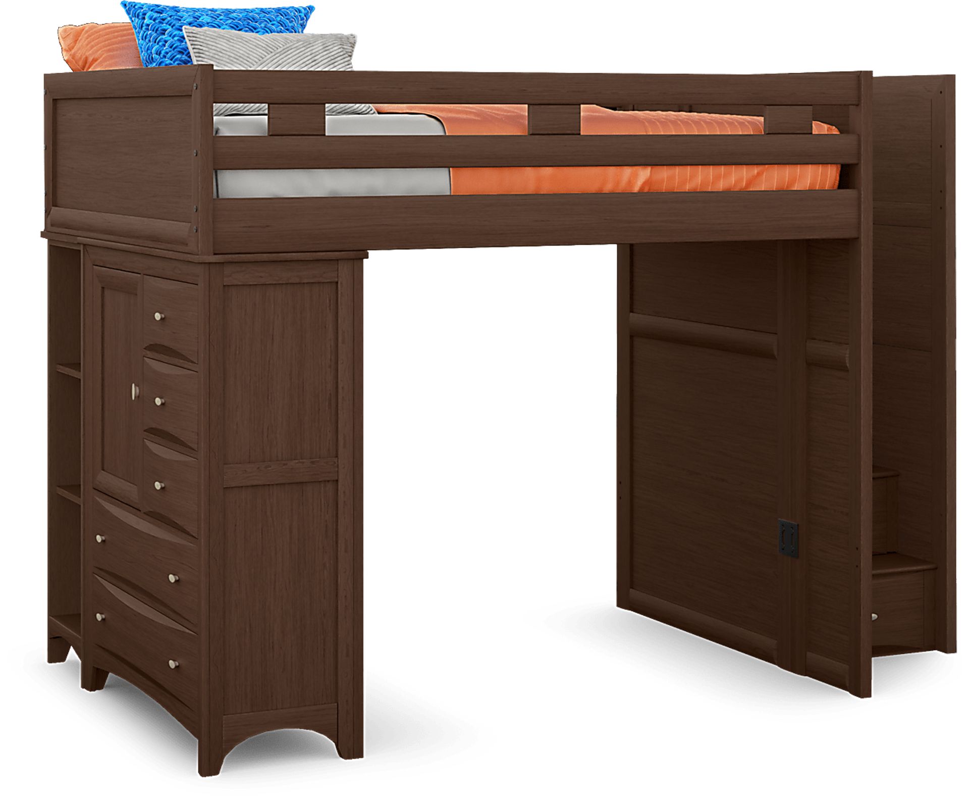 Ivy League 2.0 Walnut Full Step Loft with Chest and Bookcase - Image 1