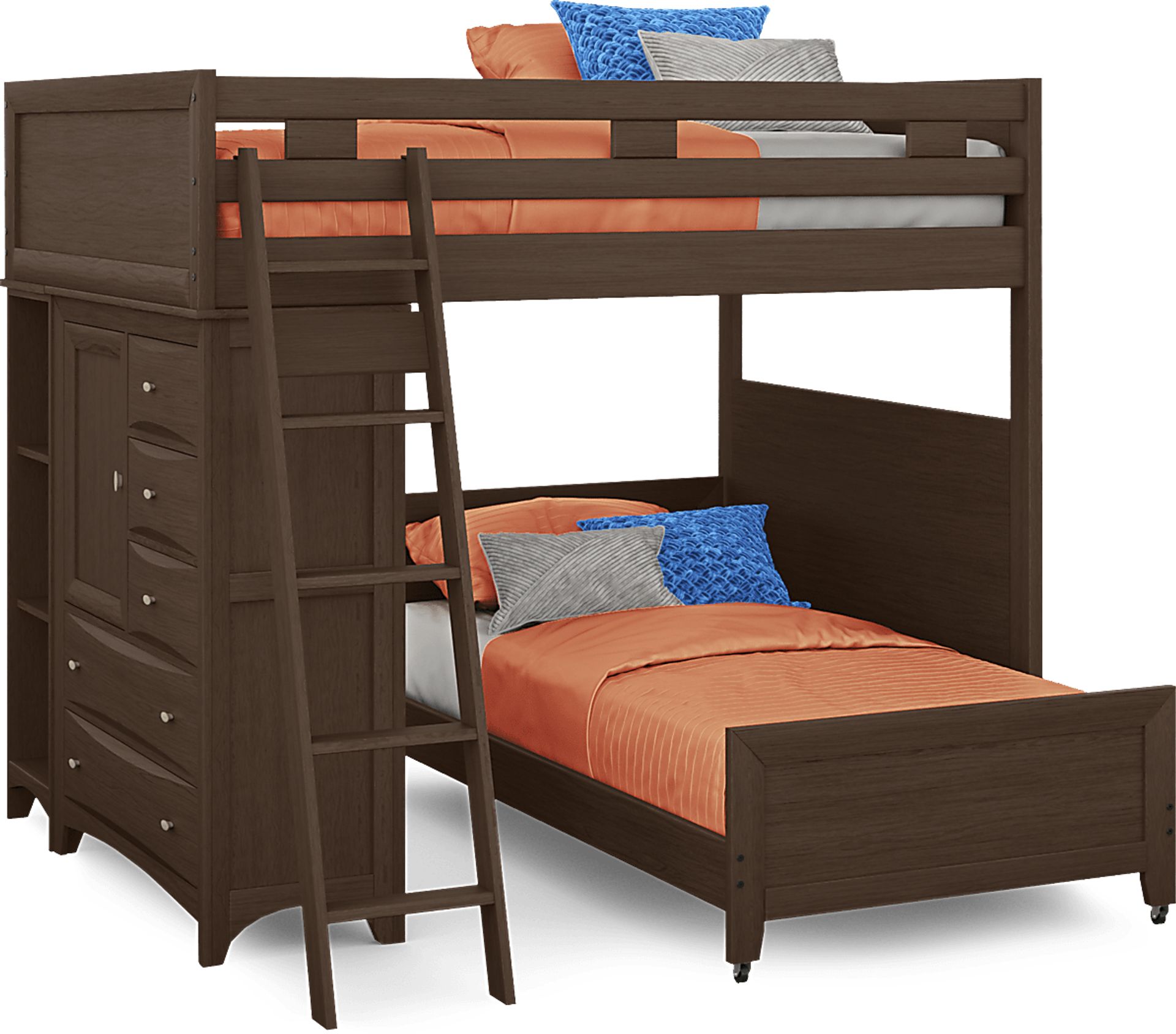 Ivy League 2.0 Walnut Full/Twin Loft with Chest and Bookcase - Image 1