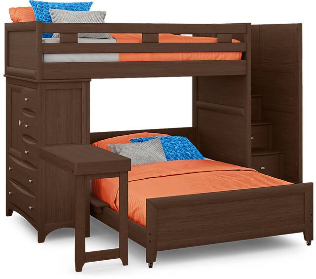 Ivy League 2.0 Walnut Twin/Full Step Loft with Chest and Desk Attachment - Thumbnail - Image 1