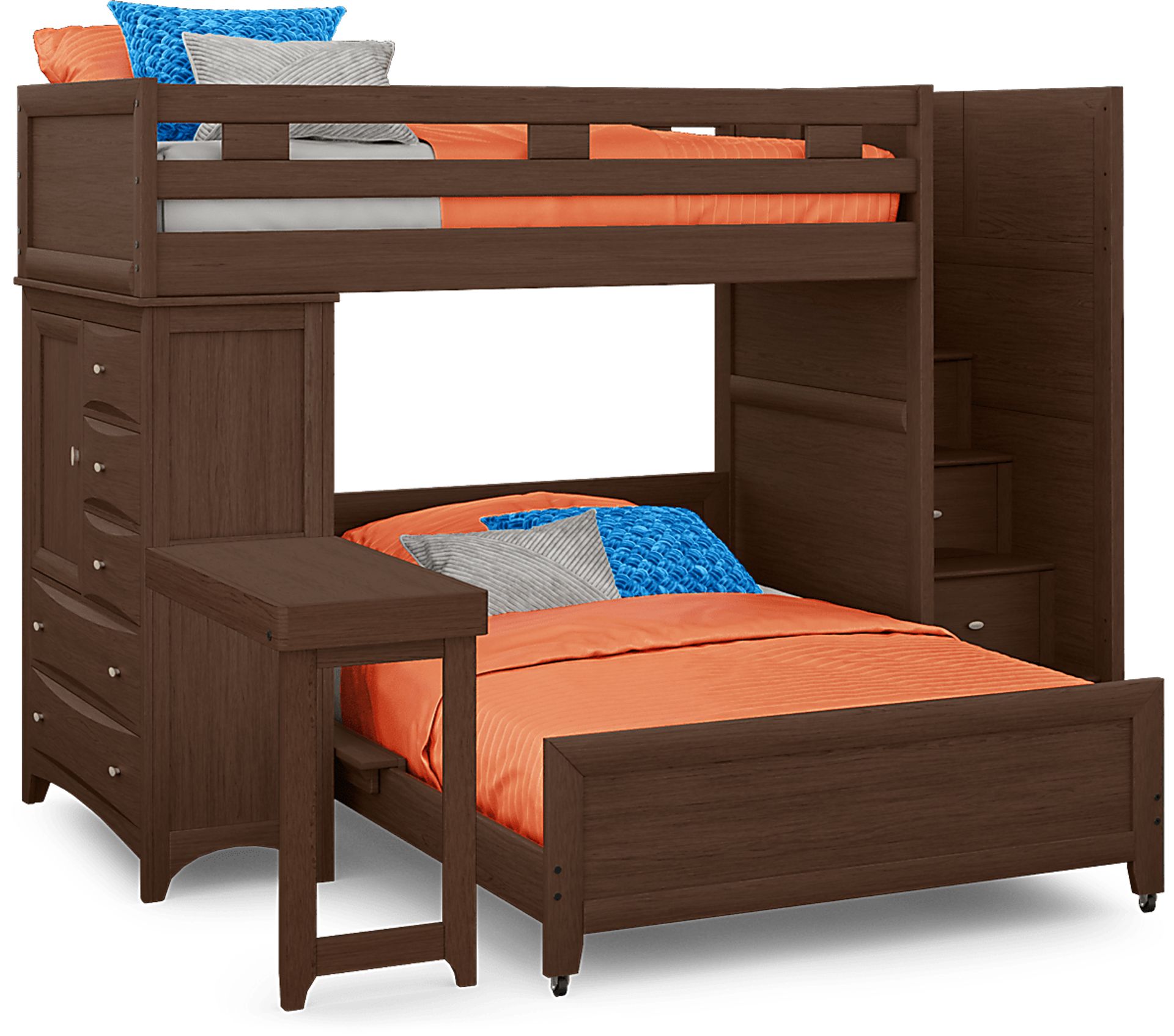Ivy League 2.0 Walnut Twin/Full Step Loft with Chest and Desk Attachment - Image 1