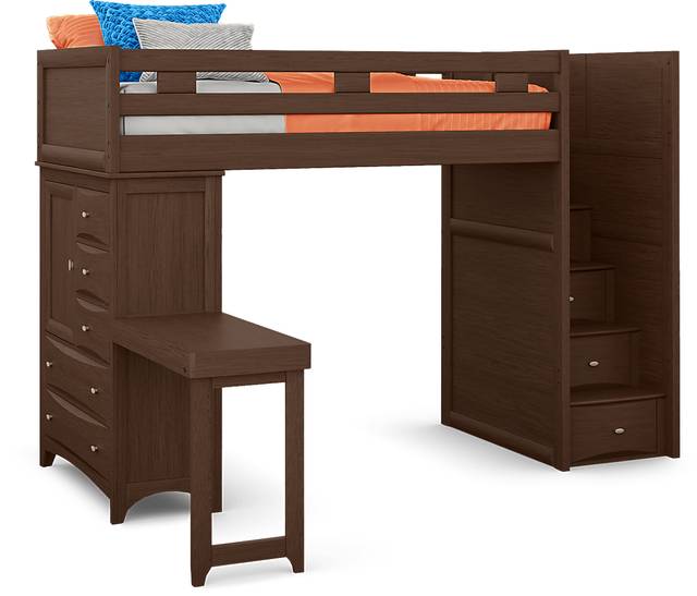 Ivy League 2.0 Walnut Twin Step Loft with Chest and Desk Attachment - Thumbnail - Image 1