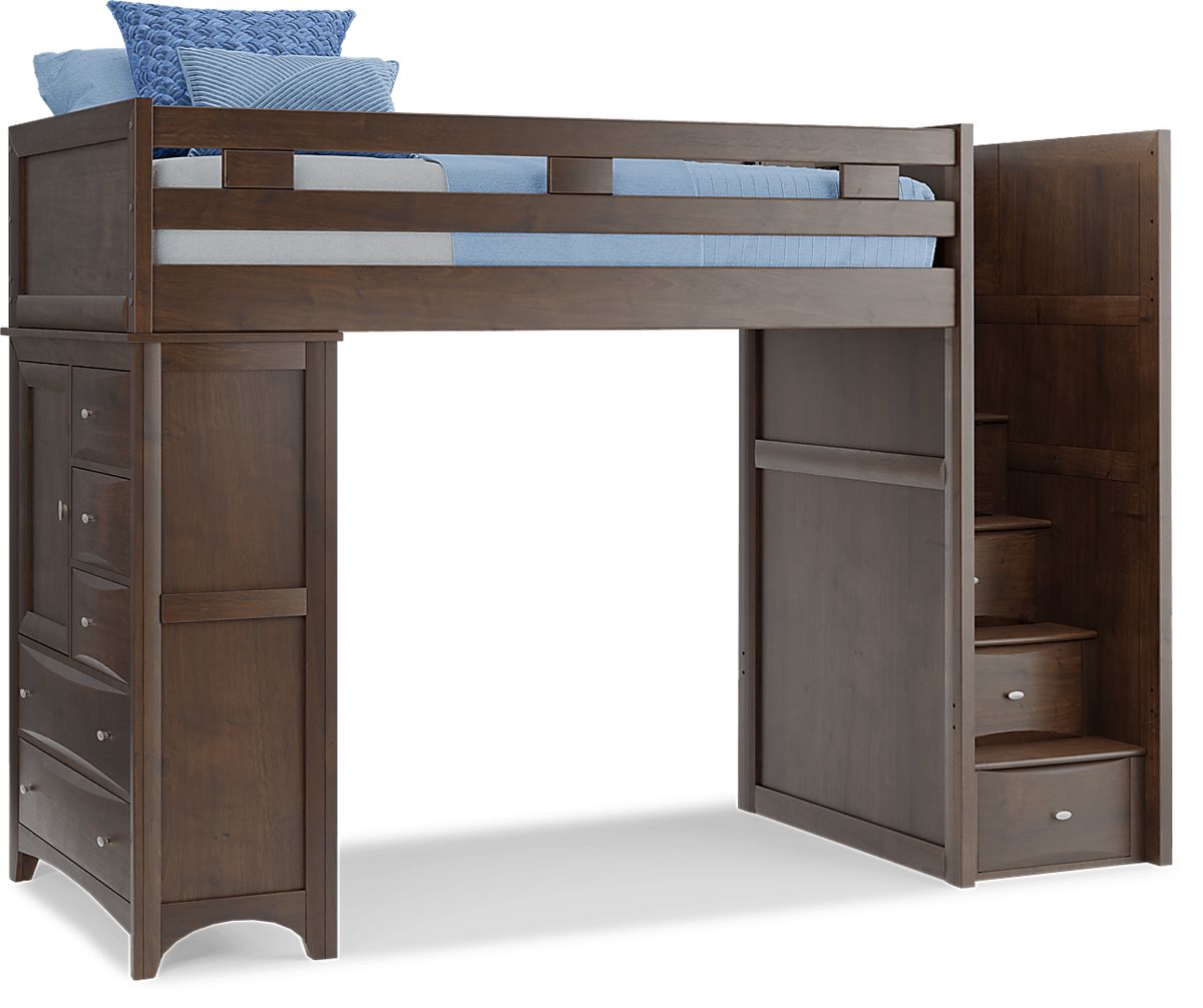 Ivy League 2.0 Walnut Dark Wood Twin Step Loft With Chest | Rooms to Go