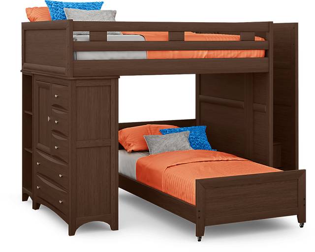 Ivy League 2.0 Walnut Full/Twin Step Bunk with Chest and Bookcase - Thumbnail - Image 1