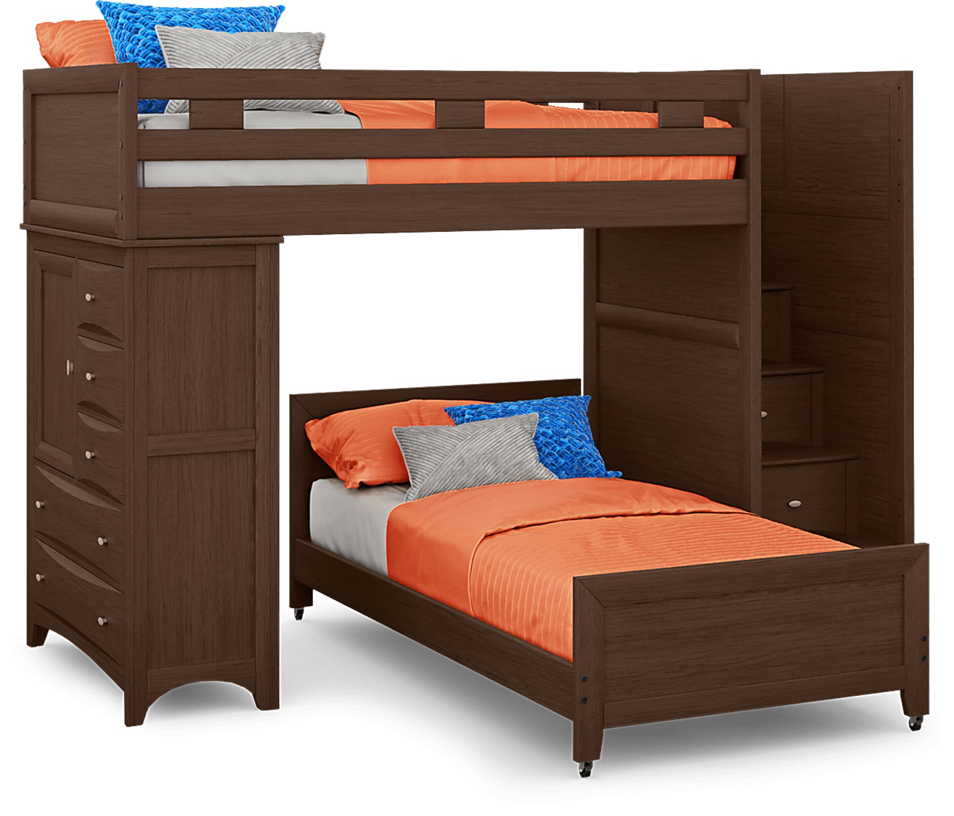 Ivy League 2.0 Walnut Twin/Twin Step Bunk with Chest - Image 1