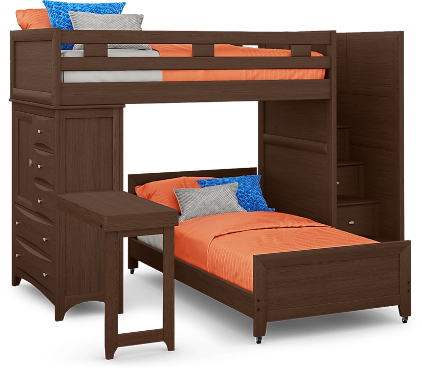 Ivy League 2.0 Walnut Twin/Twin Step Loft with Chest and Desk Attachment