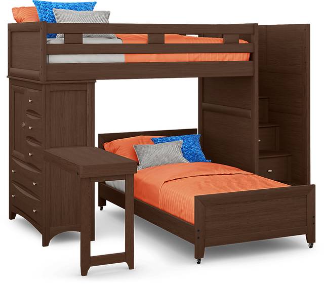 Ivy League 2.0 Walnut Twin/Twin Step Loft with Chest and Desk Attachment - Thumbnail - Image 1
