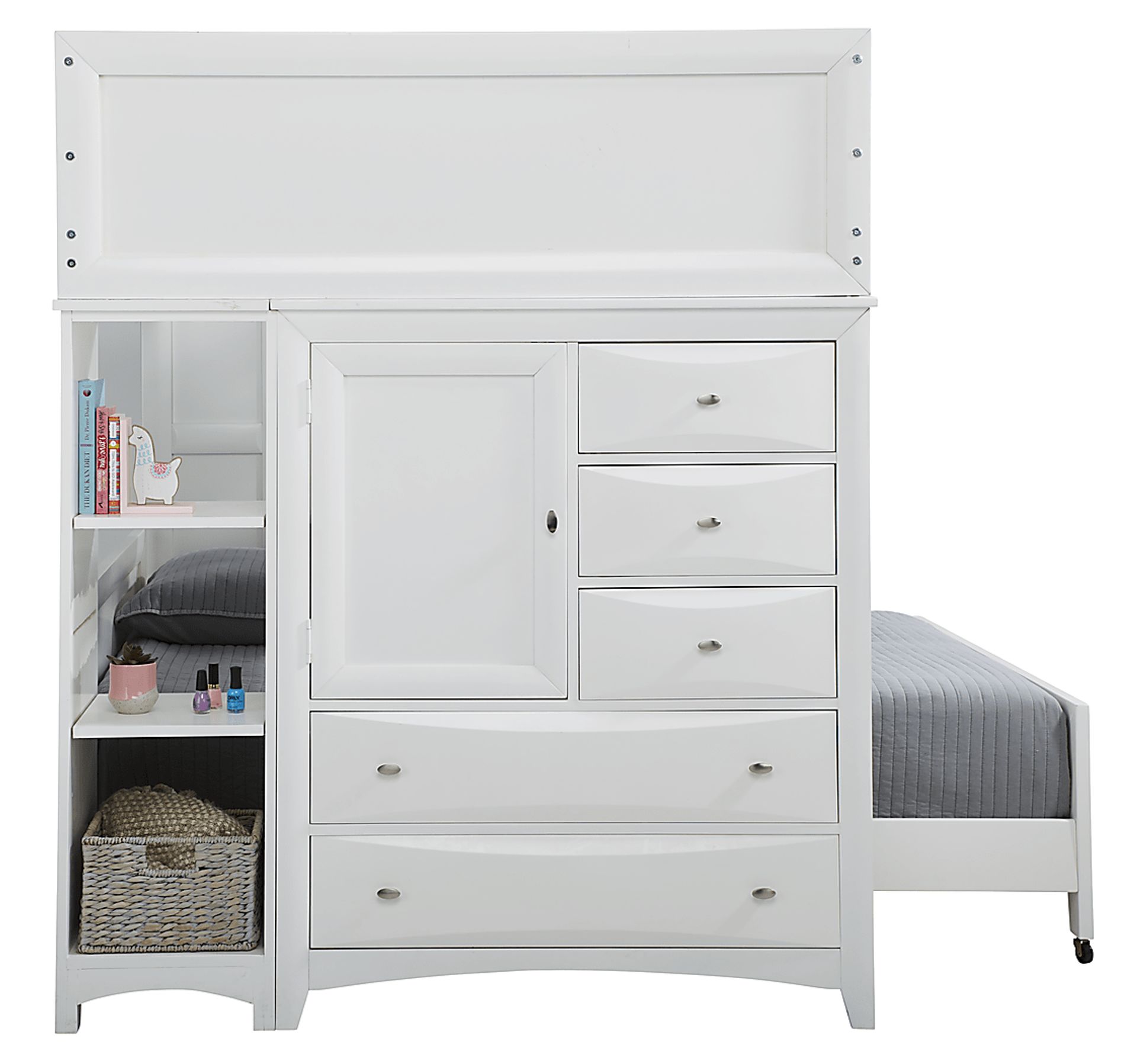 Ivy League 2.0 White Full Loft with Chest and Bookcase - Image 2