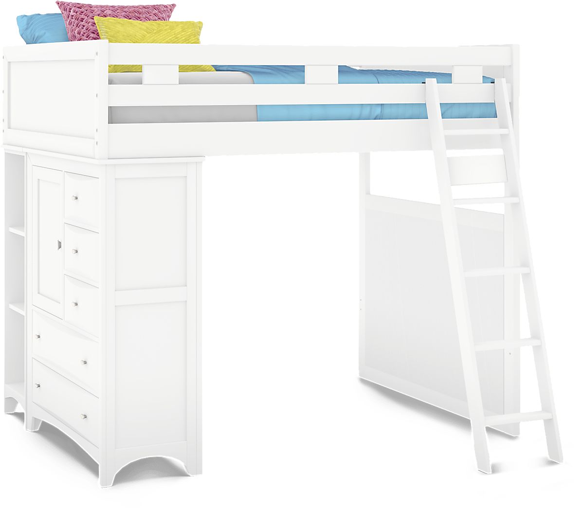 Ivy League 2.0 White Full Loft with Chest and Bookcase