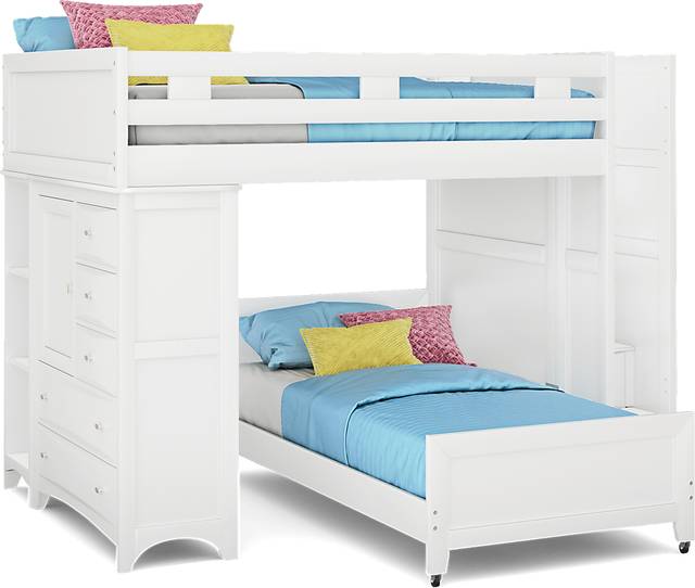 Ivy League 2.0 White Full/Twin Step Bunk with Chest and Bookcase - Thumbnail - Image 1