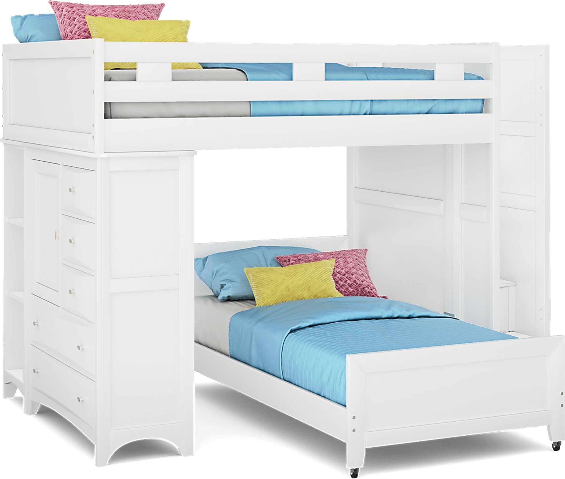 Ivy League 2.0 White Full/Twin Step Bunk with Chest and Bookcase - Image 1