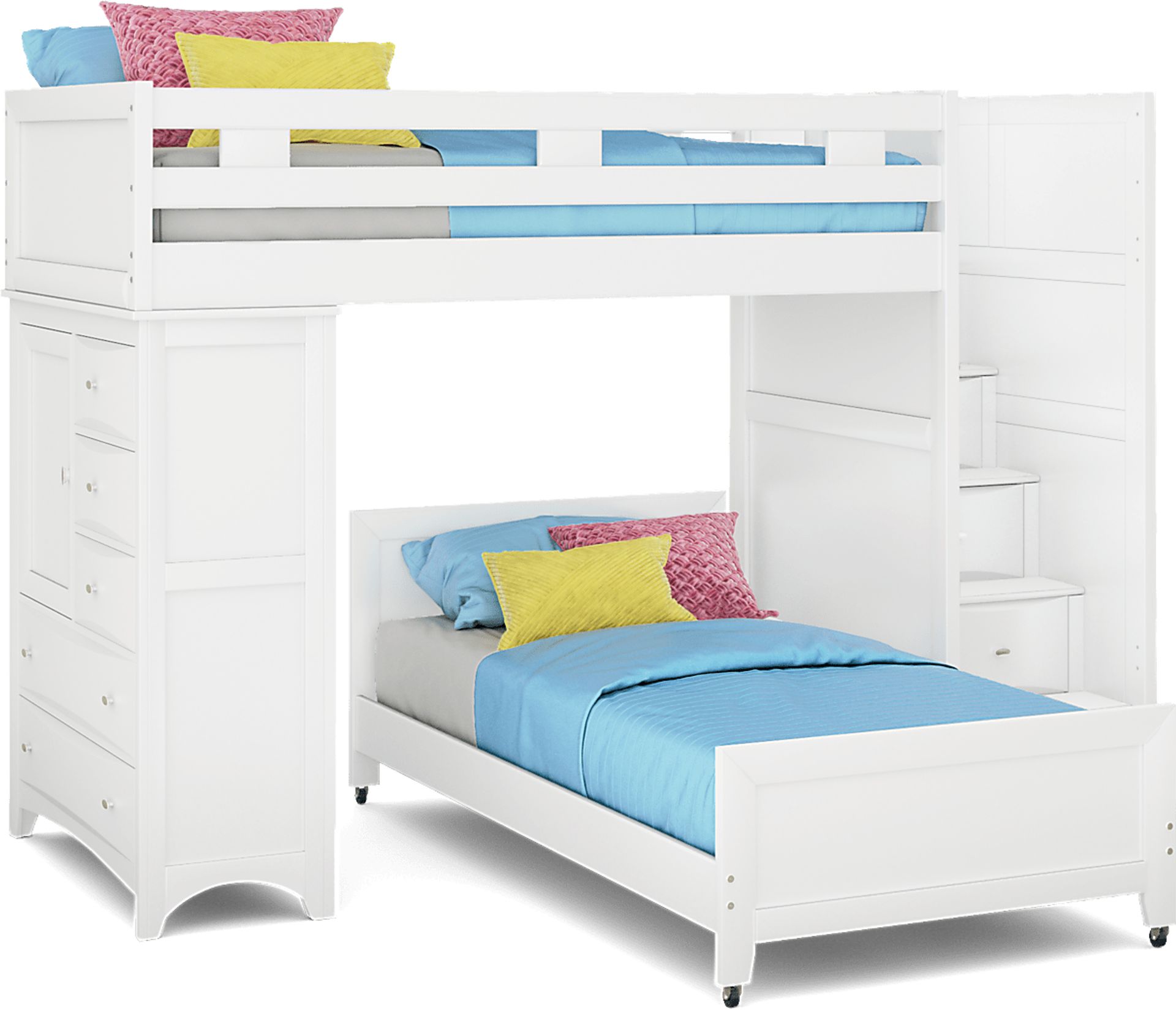 Ivy League 2.0 White Colors,White Twin/Twin Step Loft With