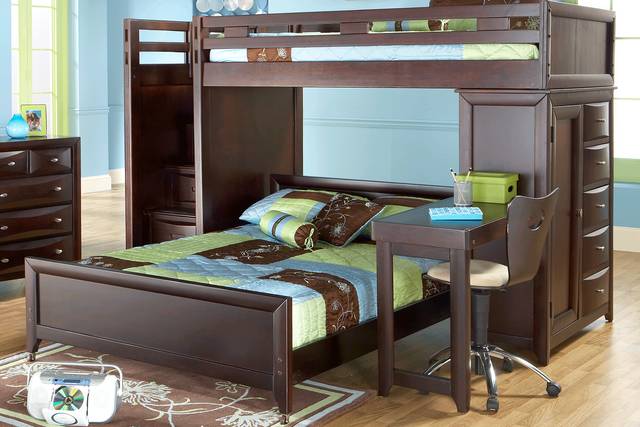 Ivy League Cherry Twin/Full Step Loft Bunk with Chest and Desk - Thumbnail - Image 2