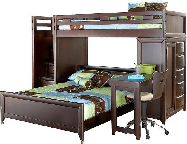Ivy League Cherry Twin/Full Step Loft Bunk with Chest and Desk - Thumbnail - Image 1
