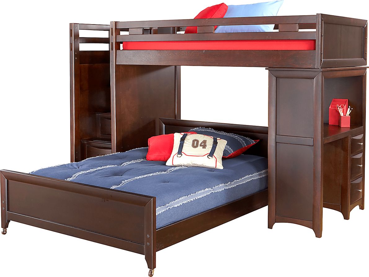 Ivy League 5 Pc Dark Cherry Wood Twinfull Step Bunk Bed Wdesk Rooms To Go 4363