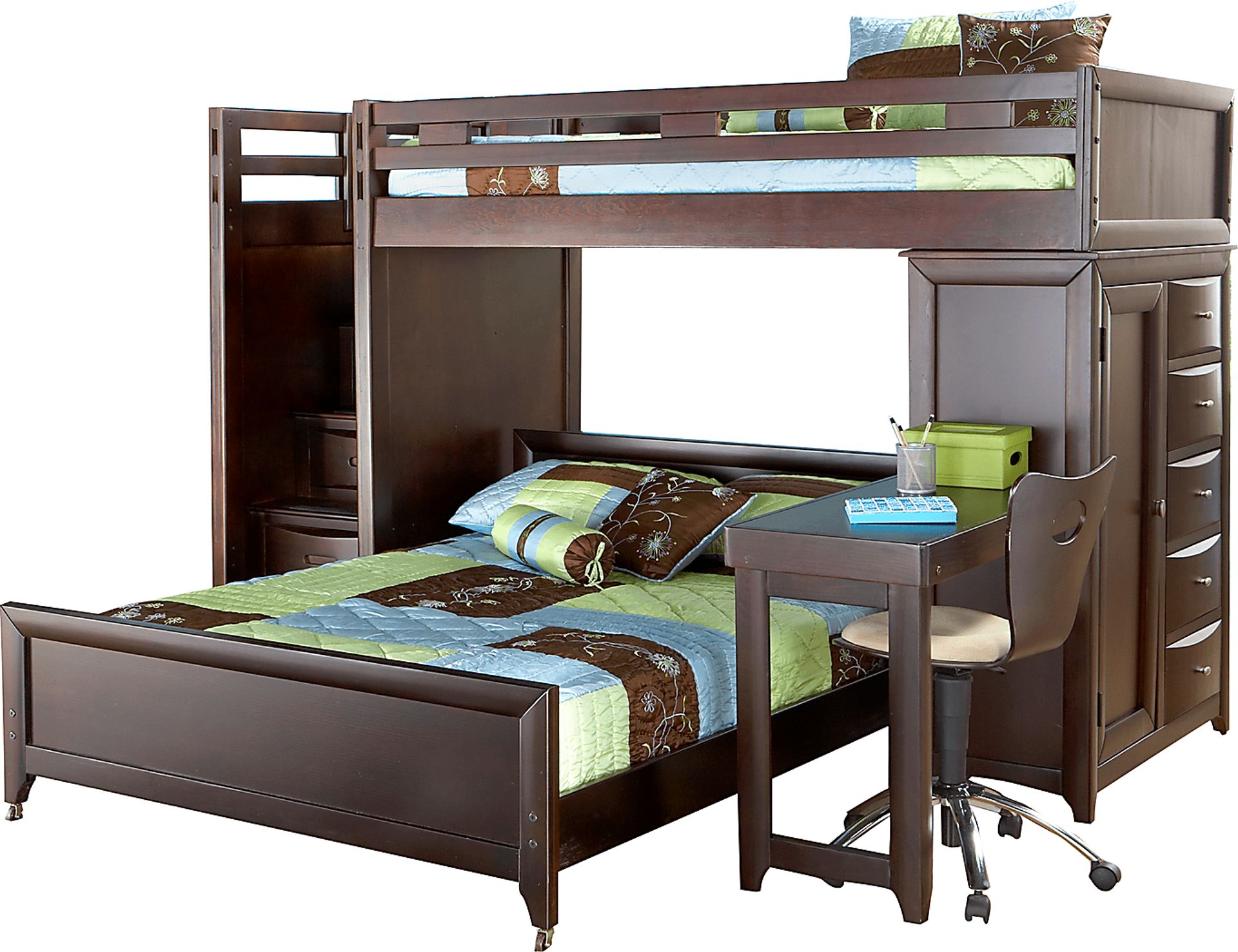 Ivy League Cherry Twin/Full Step Loft w/Chest with Desk Attachment - Image 1