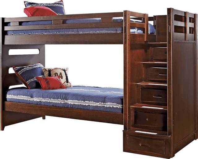 Ivy League Cherry Twin/Twin Step Bunk Bed - Thumbnail - Image 1