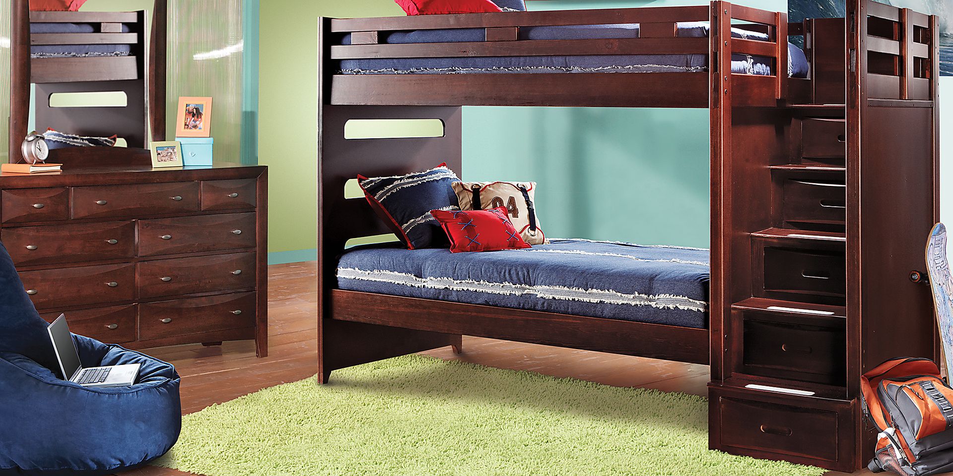 Ivy League Cherry Twin/Twin Step Bunk Bed - Image 2