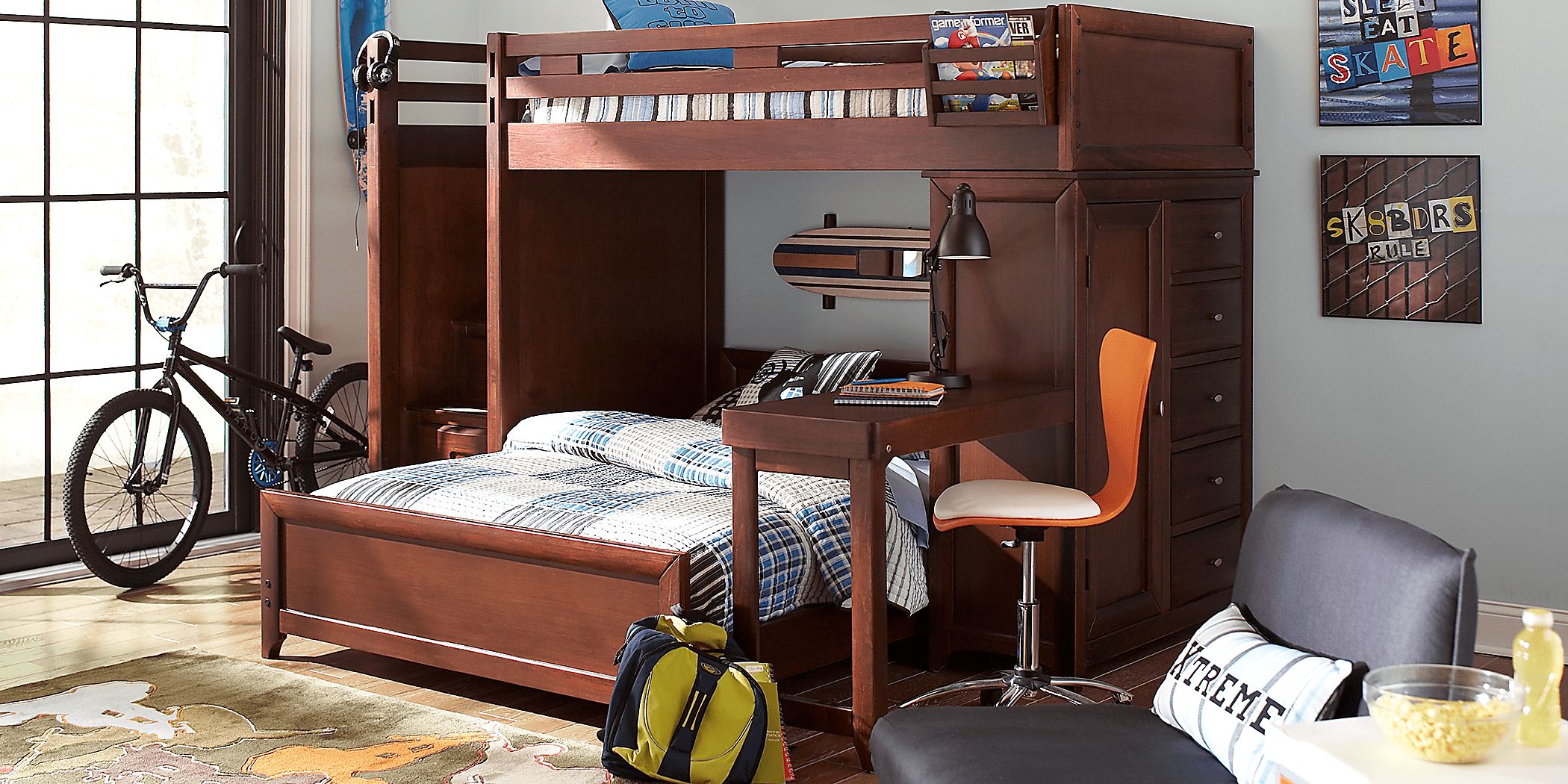 Ivy League 8 Pc Dark Cherry Wood Bunk Bed Set