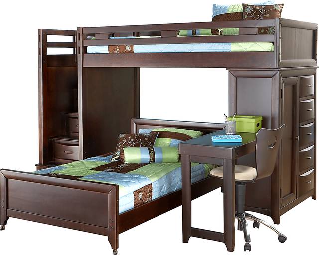 Ivy League Cherry Twin/Twin Step Loft Bunk with Chest and Desk - Thumbnail - Image 1