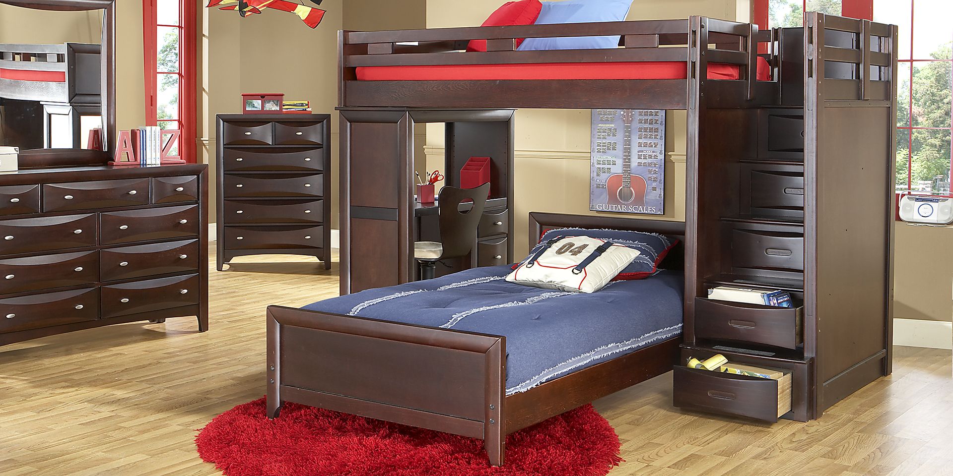 Ivy League Cherry Twin/Twin Step Loft Bunk with Desk - Image 2