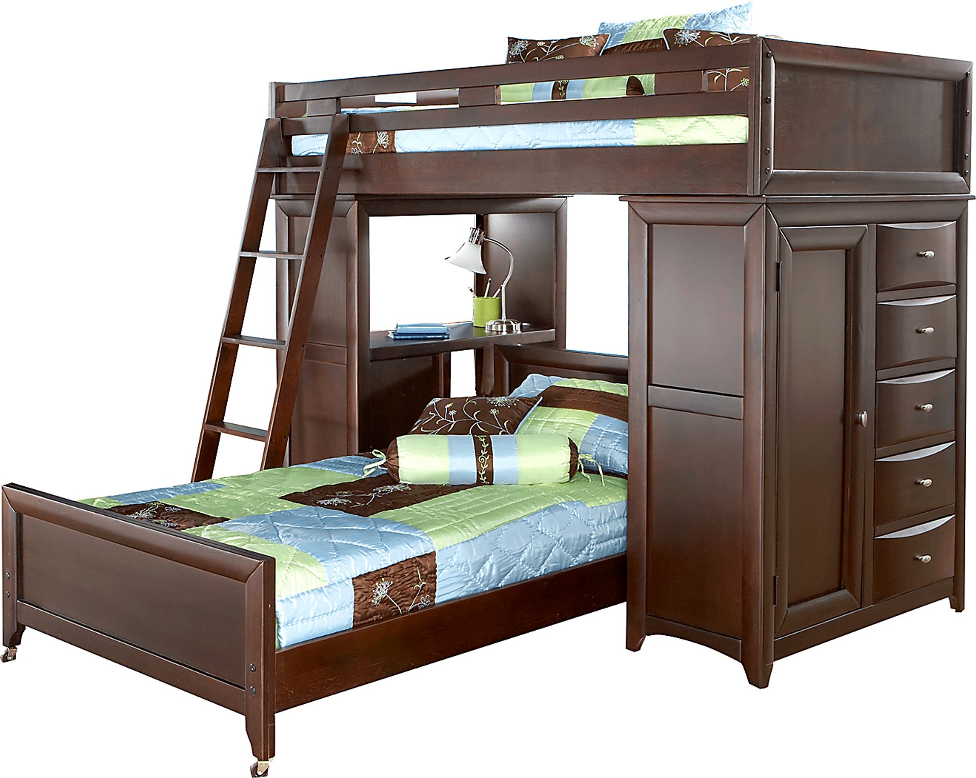 Ivy League Cherry Twin/Twin Student Loft with Desk and Chest - Image 1