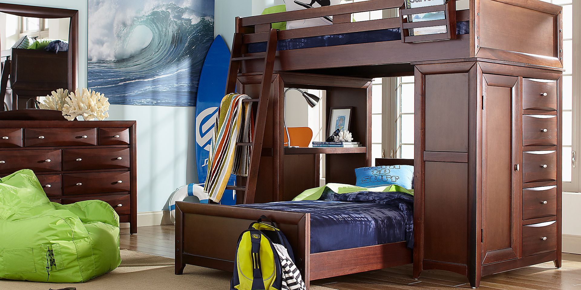 Ivy League Cherry Twin/Twin Student Loft with Desk and Chest - Image 2