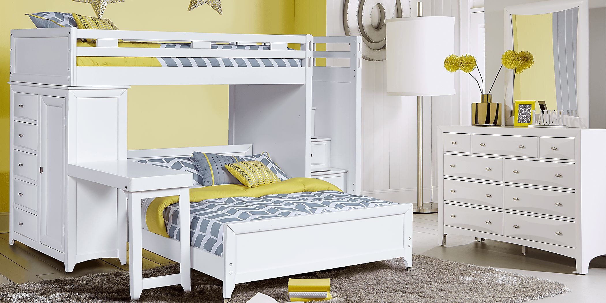 Ivy League 6 Pc White Colors White Twin Full Step Loft Bunk