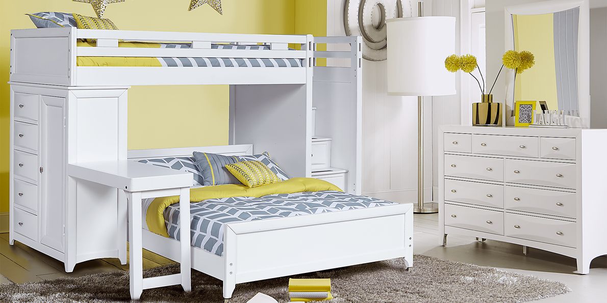 Ivy League White Twin/Full Step Loft Bunk with Chest and Desk Rooms To Go