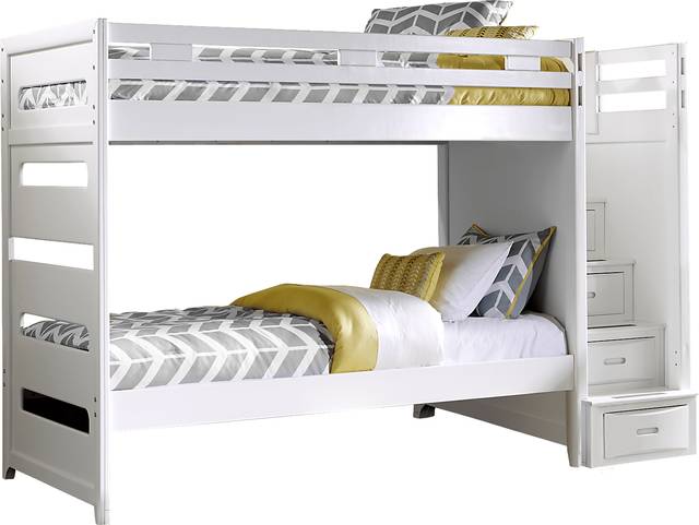 Ivy League White Twin/Twin Step Bunk Bed - Thumbnail - Image 1