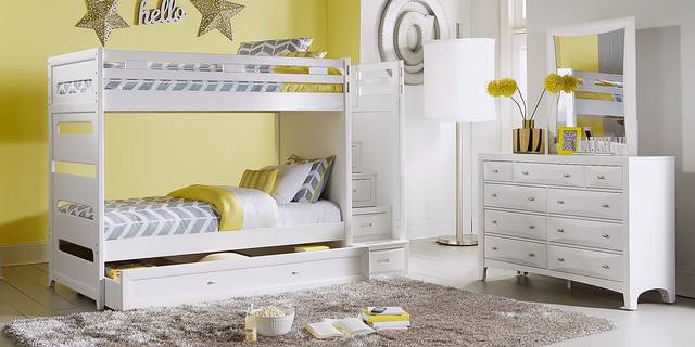 Ivy League White Twin/Twin Step Bunk Bed - Thumbnail - Image 2