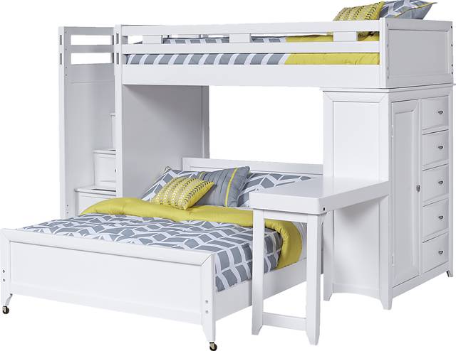 Ivy League White Twin/Twin Step Loft Bunk with Chest and Desk - Thumbnail - Image 1