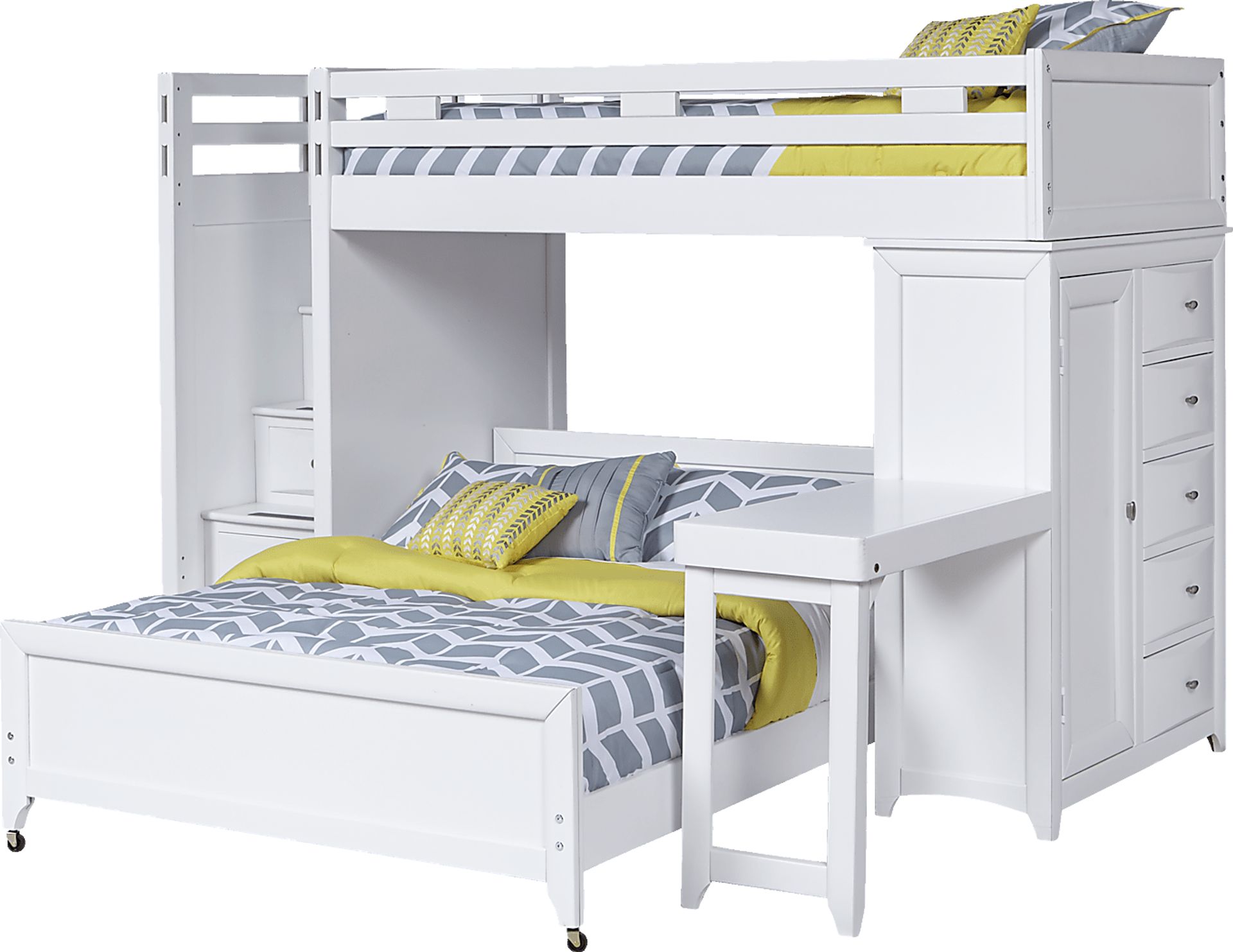 Ivy League White Twin/Twin Step Loft Bunk with Chest and Desk - Image 1