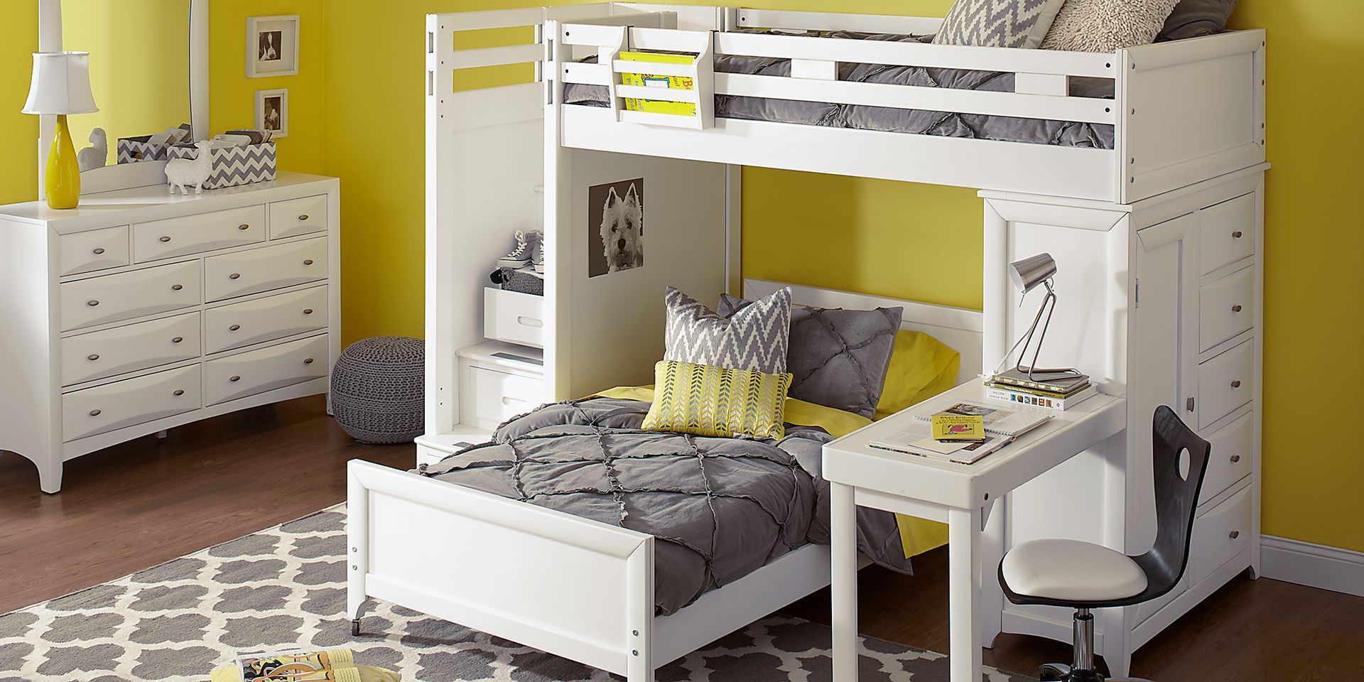 Ivy League White Twin/Twin Step Loft Bunk with Chest and Desk - Image 2