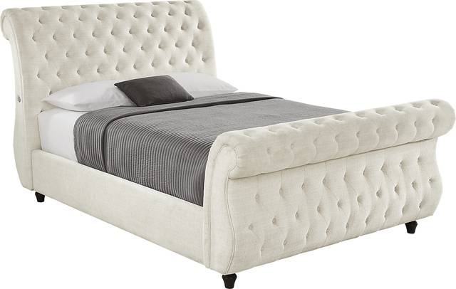 Ivy White 3 Pc Queen Upholstered Sleigh Bed - Thumbnail - Image 1