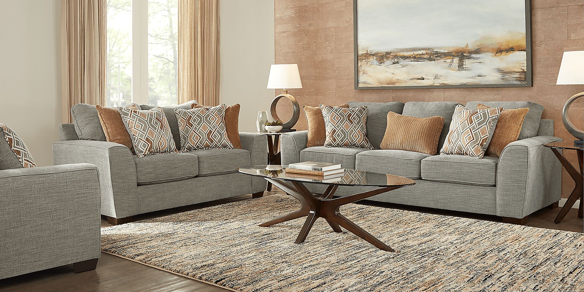 Ivyleigh 3 Pc Silver Gray Chenille Fabric Living Room Set | Rooms to Go
