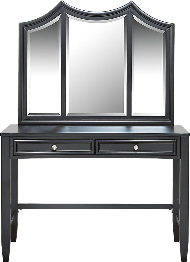 Jaclyn Place Black Desk with Vanity Mirror - Thumbnail - Image 1