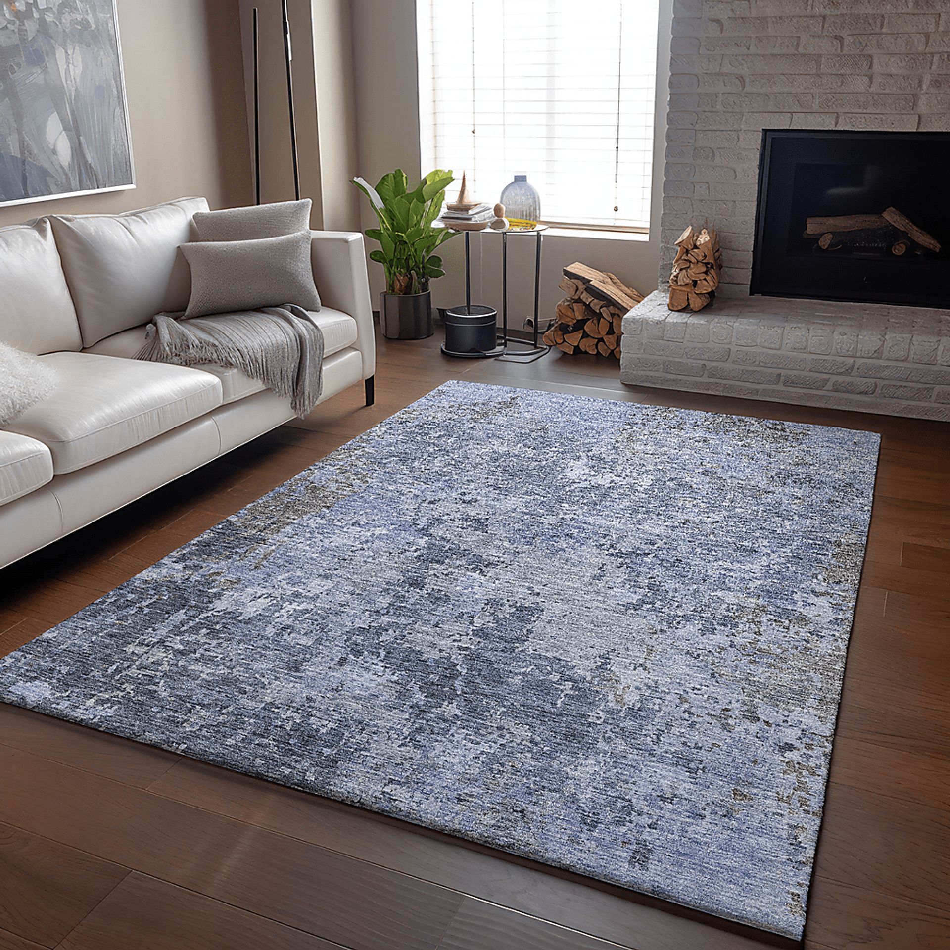 Jaisa Blue 5' x 8' Machine Washable Rug - Image 2