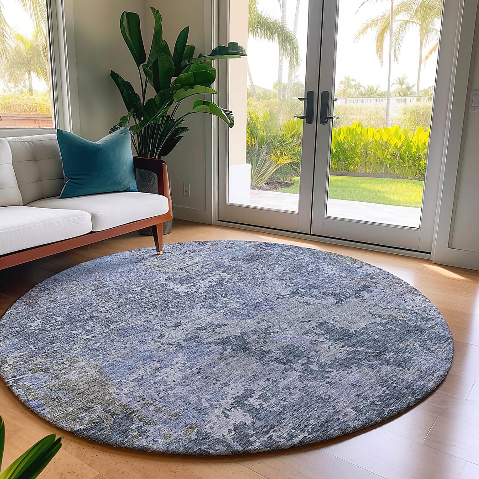 Jaisa Blue 8' Round Machine Washable Rug - Image 2