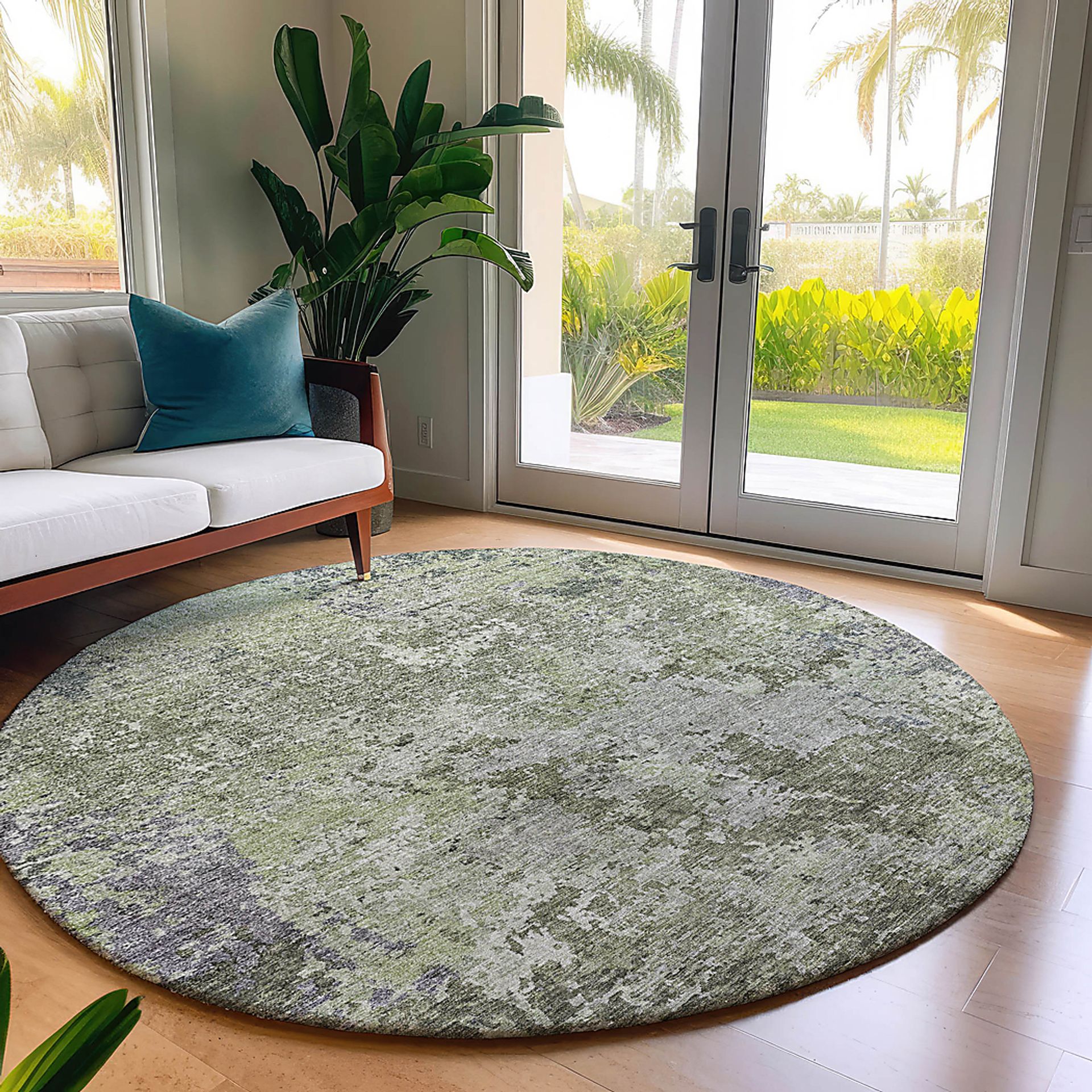Jaisa Green 8' Round Machine Washable Rug - Image 2