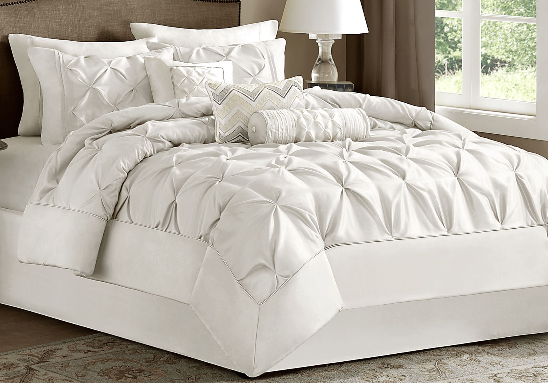Janelle White 7 Pc Queen Comforter Set - Image 1